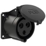 ERIS Prise droite 32a 3 ples  encastrer 6h ip44 noir plastron 70x70mm 323-6X
