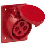 ERIS Prise 4 poles 16a encastre plastron 70x85mm ip44 connexion auto 400vac rouge 6h 414-6TT      