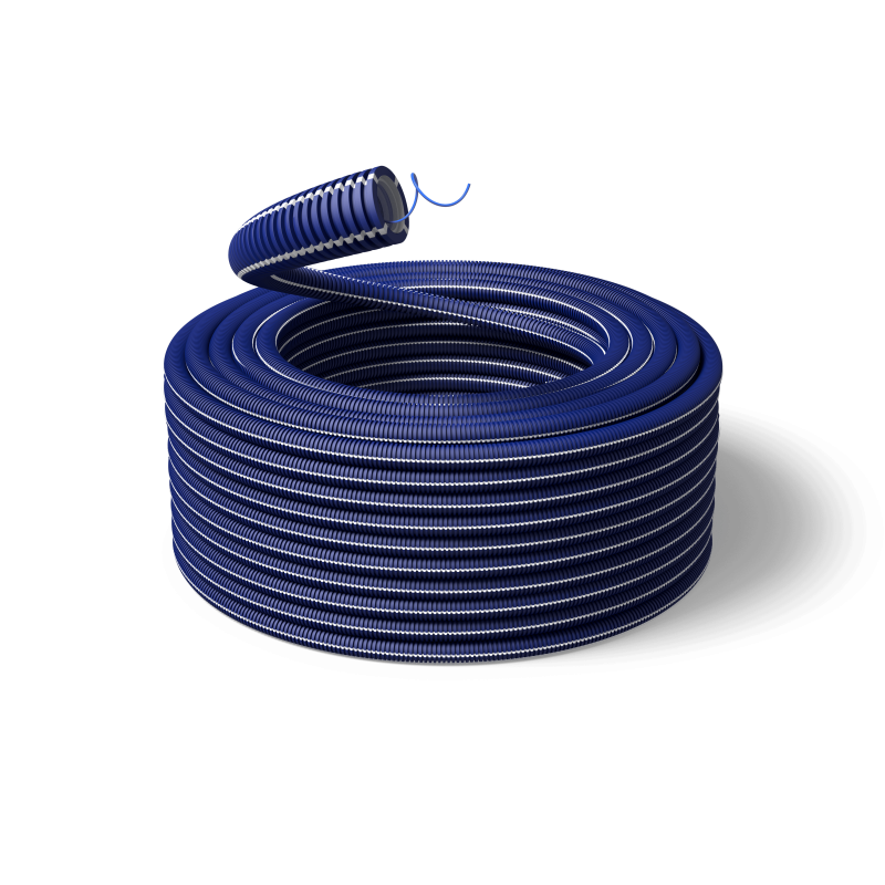 Photo Flex ICTA 3422 double paroi HF. avec fil. BLEU + lignes BLANCHES. intrieur BLANC. 16mm. 100m | Ref : ICTAQHFA16F