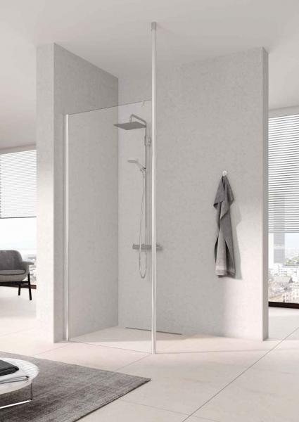 Photo Wall stabilisation plafond, Srie PEGA, PETWP12020VPR, largeur 1200 mm, hauteur 2000 mm, Profil Argent POLI, Verre clair trait anticalcaire | Ref : 1403036191