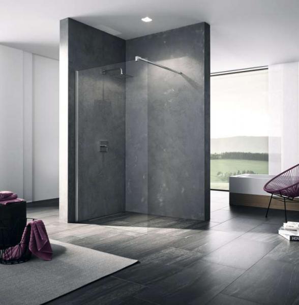 Photo Paroi fixe pose seule stabilisation murale  90, Srie Walk-in XB,  largeur 1400 mm, hauteur 2000 mm, profil Argent POLI, Verre clair trait anticalcaire | Ref : 1403036952