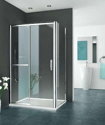 Photo Paroi fixe pour montage avec paroi EQUI EI D2R et EI D2L, Srie EQUI, EIFX209020VPE, largeur 900 mm, hauteur 2000 mm, Argent poli, Verre clair trait anticalcaire | Ref : 1406000189