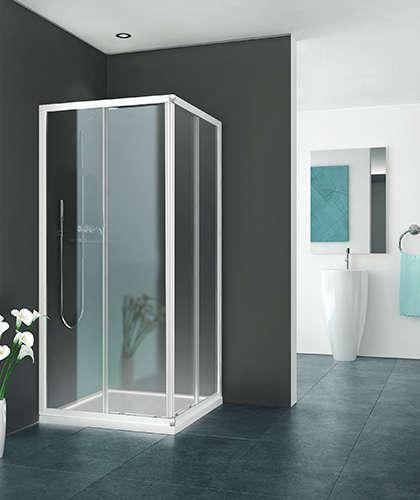 Photo Ensemble d'angle coulissant - profils poignes, Srie EQUI, EIPGN080192PE, largeur 800 mm, hauteur 1900 mm, Blanc, Verre clair trait anticalcaire | Ref : 1406000252