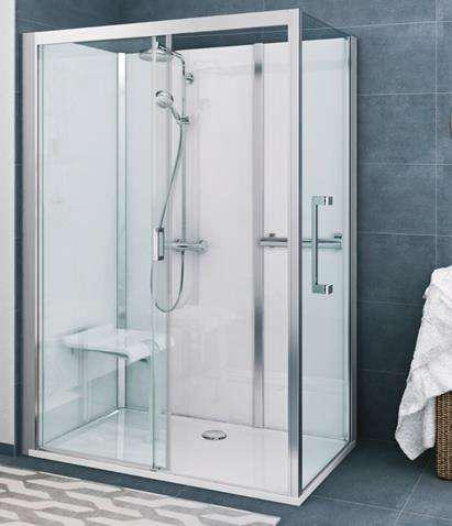 Photo Cabine VINATA COMFORT version haute en angle dimension 1560x877 mm blanc verre clair trait anticalcaire robinetterie  thermostatique | Ref : 1416000325