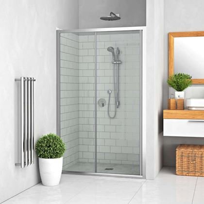 Photo Porte coulissante grande largeur 2 lments avec profil poignes, Srie EQUI, EICLP14019VPE, largeur 1400 mm, hauteur 1900 mm, Profil Argent POLI, Verre clair trait anticalcaire | Ref : 1406001173