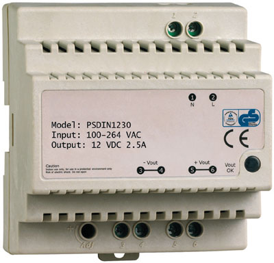 Photo Alimentation sur rail DIN  230V AC / 12V DC / 30W - 2,5A | Ref : PSDIN1230