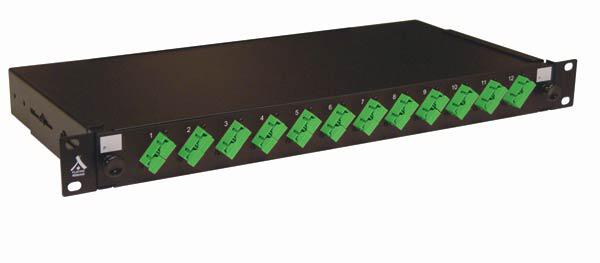 Photo Tiroir optique 19'' avec 12 SC APC duplex inclin monomode vert/ kit management | Ref : 88708