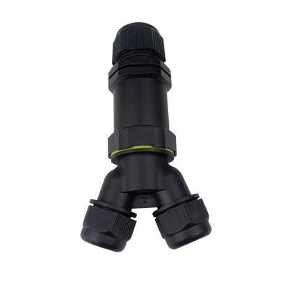 Photo Connectique �tanche IP68 : connecteur Y. Bornier 3 p�les int�gr�. � de c�ble mini : 5 mm / � de c�ble maxi : 13,5 mm. | Ref : 2130