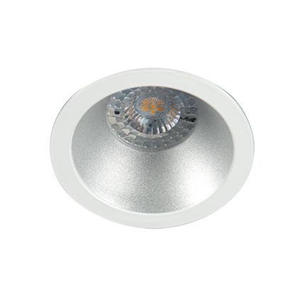 Photo Spot intrieur rond DECO+ GU10 fixe IP20, embase blanche, collerette alu . Collerette de  82mm.  d'encastrement 70mm. Kit optique spoterie rfrence 2598 inclus. | Ref : 28000
