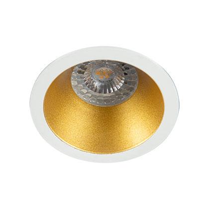 Photo Spot intrieur rond DECO+ GU10 fixe IP20, embase blanche, collerette dore. Collerette de  82mm.  d'encastrement 70mm. Kit optique spoterie rfrence 2598 inclus. | Ref : 28002