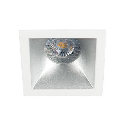 Photo Spot intrieur carr DECO+ GU10 fixe IP20, embase blanche, collerette alu . Collerette de 82x82mm. Encastrement : 70x70mm. Kit optique spoterie rfrence 2598 inclus. | Ref : 28010