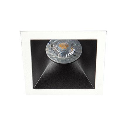 Photo Spot intrieur carr DECO+ GU10 fixe IP20, embase blanche, collerette noire. Collerette de 82x82mm. Encastrement : 70x70mm. Kit optique spoterie rfrence 2598 inclus. | Ref : 28011