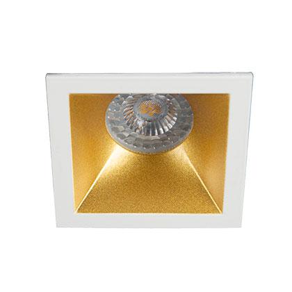Photo Spot intrieur carr DECO+ GU10 fixe IP20, embase blanche, collerette dore. Collerette de 82x82mm. Encastrement : 70x70mm. Kit optique spoterie rfrence 2598 inclus. | Ref : 28012