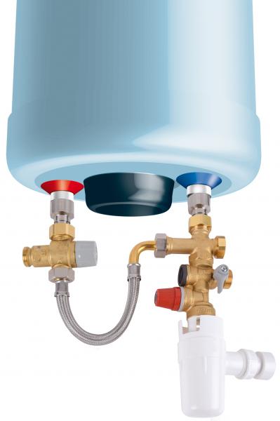 Photo Kit de securite Thermador Caleffi pour chauffe-eau comprenant un groupe scurit GSL et un mitigeur thermostatique | Ref : KMIXV