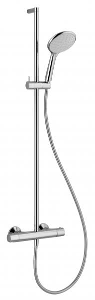 Photo Colonne de douche. Mitigeur thermostatique. Barre laiton chrom aDouchette 105mm ABS 3 jets. Flexible PVC mtallis. | Ref : MIZ10