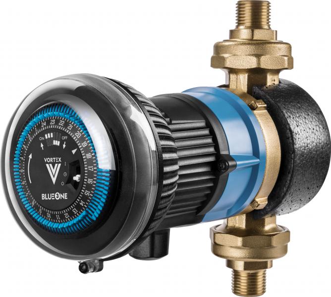 Photo Circulateur VORTEX avec vanne et clapet intgrs sans horloge, ni thermostat, raccord union 1/2&quot; M, corps laiton, moteur  rotor turbine sphrique, 230V / 50 Hz | Ref : V155M