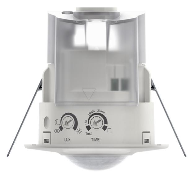 Photo LUXA 103-100 C DE BLANC - Dtecteur de mouvement 360 blanc. fixation encastre plafond. Dtection Diamtre 8 m  2.5 m de haut. IP44. 1 Contact 10A renforc. LED = 400W  max. TEMPO 5 sec-30 min + impulsion. | Ref : 1030016