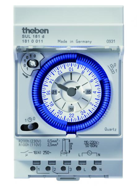 Photo SUL 181 D BLISTER - Interrupteur horaire mcanique modulaire. 3 Modules. Tension 230V avec rserve de marche. Programme 24 h. 1 contact 16A. Minimum de programmation 15 min. | Ref : 1810151
