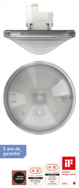 Photo thePrema S360-100 E UP GRIS - Dtcetecteur de prsence 360 gris. Montage encastr plafond. IP40. 1 contact clairage renforc. Dtection carre 36 m  2.5 m de haut. Fonction auto et semi auto. | Ref : 2070601