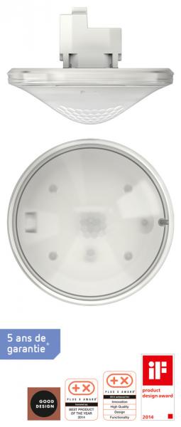 Photo thePrema S360-101 E UP BLANC - Dtecteur de prsence 360 blanc. Montage encastr plafond. IP40. 1 contact clairage renforc + 1 contact CVC. Dtection carre 36 m  2.5 m de haut. TEMPO clairage 10 sec-60 min + impulsion. | Ref : 2070605