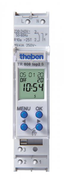 Photo TR 608 TOP2 S - Interrupteur horaire digital modulaire. fixation sur rail DIN, 1Module. Programme 24h/7jrs. Tension 230V. 1 contact 16A. 56 pas de programme. | Ref : 6080101