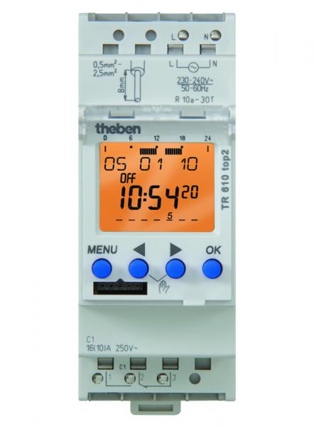 Photo TR 610 TOP2 24V - Interrupteur horaire digital modulaire. fixation sur rail DIN, 2 Modules. Programme 24h/7jrs. Tension 24V. 1 contact 16A. 56 pas de programme. | Ref : 6104100