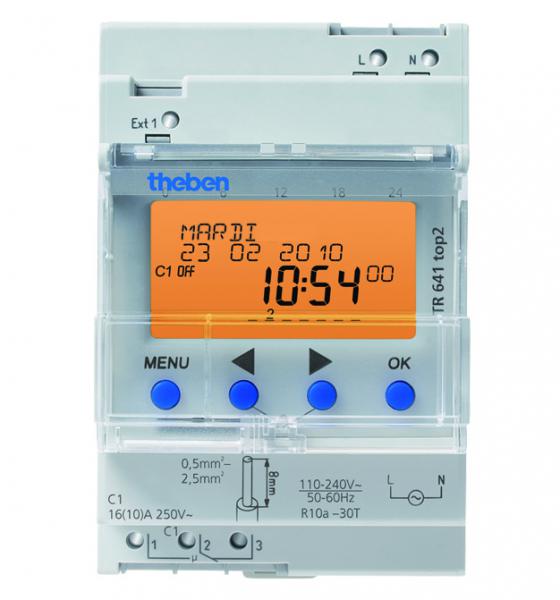 Photo TR 641 TOP2 - Interrupteur horaire digital modulaire. fixation sur rail DIN, 3 Modules. Programme annuel. Tension 230V. 1 contact 16A. 800 pas de programme. 1 entr�e externe pour d�rogation. | Ref : 6410100