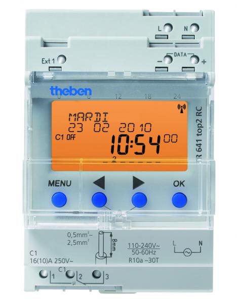 Photo TR 641 TOP2 RC - Interrupteur horaire digital modulaire. fixation sur rail DIN, 3 Modules. Programme annuel. Tension 230V. 1 contact 16A. 800 pas de programme. 1 entrée externe pour dérogation. Radiosynchronisable. | Ref : 6410300