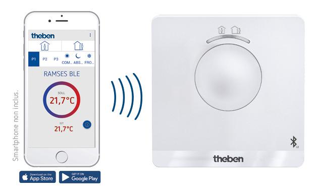 Photo RAMSES 812 BLE - Thermostat d'ambiance 24H/7J. Alimentation 230V. Réglage par appli depuis smartphone ou tablette. Compatible IOS et ANDROID | Ref : 8120150