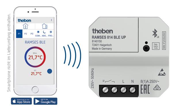 Photo RAMSES 814 BLE up - Thermostat d'ambiance 24H/7J. Raccordement 3/4 fils. Fixation encastrée murale. Alimentation 230V. Réglage par appli depuis smartphone ou tablette. Compatible IOS et ANDROID | Ref : 8140150