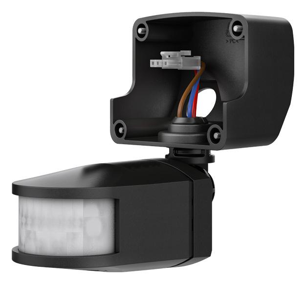 Photo Detect mouv RC theLeda B BK - Dtecteur de mouvement HF 433 Mhz noir pour theLeda B + tlcommande fournie. Angle de dtection 180, porte 12 m  2.5m de Hauteur. IP55. Contact aliment 10A. Coupure lampe LED max 150W. temporisation 5 sec  | Ref : 9070801