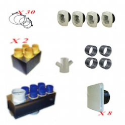 Photo Kit accessoires VMC DF avec 2 plnums insuff. et 1 ext, bouches, driv, colliers - KIT ACCESSOIRES P04 | Ref : 600060