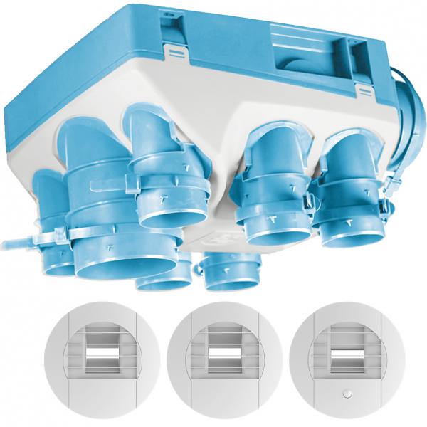 Photo Kit VMC hygro basse conso 18 W-Th-C. Bouches piles et dtection de prsence - OZEO ST 2 KHB T3/7 P | Ref : 604711