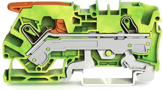 Photo Borne de protection pour 2 conducteu avec levier et Push-in CAGE CLAMP� 6mm�, vert-jaune | Ref : 21061207