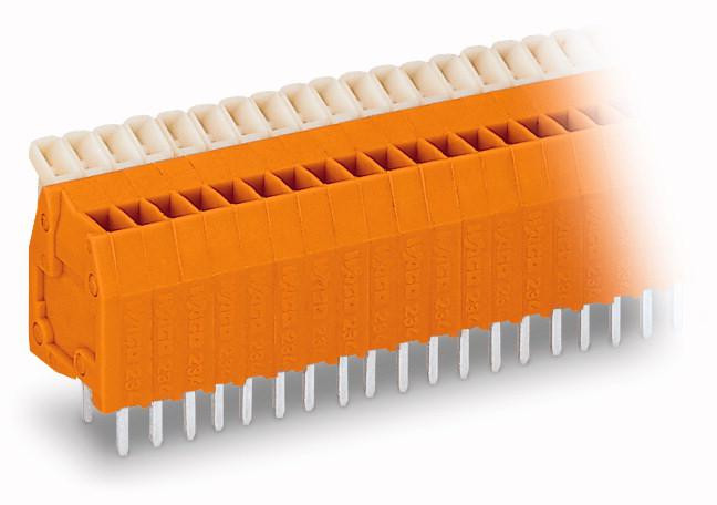 Photo Barrette  bornes CI pas 2,54 mm 16 ples avec poussoir, Orange | Ref : 234516       