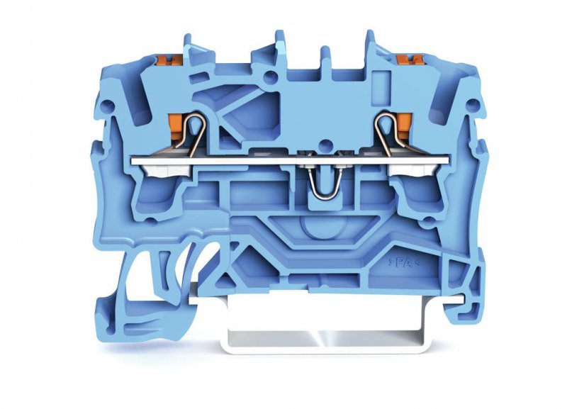 Photo TOPJOB� S Borne de passage pour 2 conducteurs; avec poussoir; 2,5 mm�; avec ouverture de test; pour applications Ex i; Marquage lat�ral et central; Pour rail 35 x 15 et 35 x 7,5; Push-in CAGE CLAMP�; 2,50 mm�; bleu | Ref : 22021204