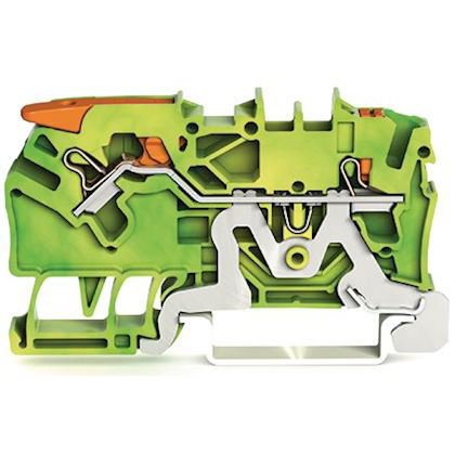Photo Borne de protection pour 2 conducteu avec levier et poussoir 2,5mm, vert-jaune | Ref : 21025207