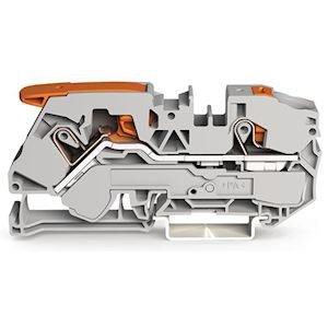 Photo Borne de passage pour 2 conducteurs avec levier et poussoir 16mm, gris | Ref : 21165201