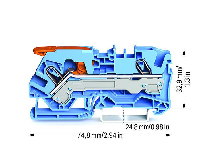 Photo Borne de passage pour 2 conducteurs avec levier et Push-in CAGE CLAMP� 6mm�, bleu | Ref : 21061204