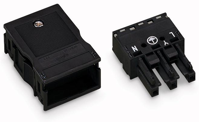 Photo Connecteur femelle 3 ples avec dcharge de traction / Noir | Ref : 770103       