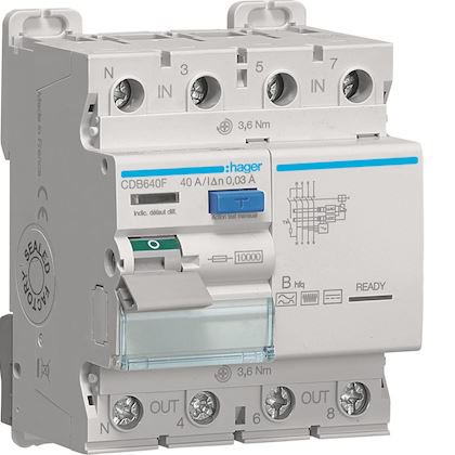 Photo Interrupteur diffrentiel 3P+N 40A 30mA type B hfq | Ref : CDB640F