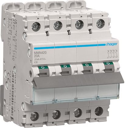 Photo Disjoncteur magntique 4P 25kA 20A 400V access. indicateur IEC 947-2 | Ref : MMN420