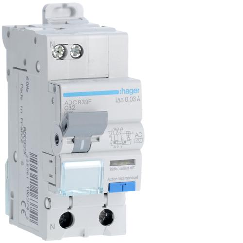 Photo Disjoncteur Différentiel 1P+N 4.5kA C-32A 30mA type AC 60Hz | Ref : ADC839F