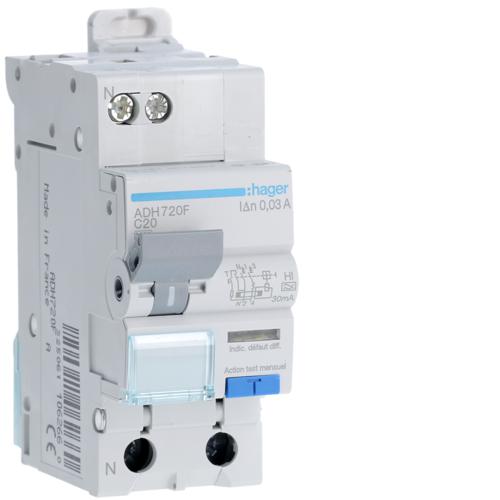 Photo Disjoncteur diffrentiel 1P+N 3kA C-20A 30mA type Haute Immunit | Ref : ADH720F
