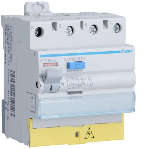 Photo Interrupteur diffrentiel 3P+N 25A 100mA type AC  bornes dcales | Ref : CEC825F