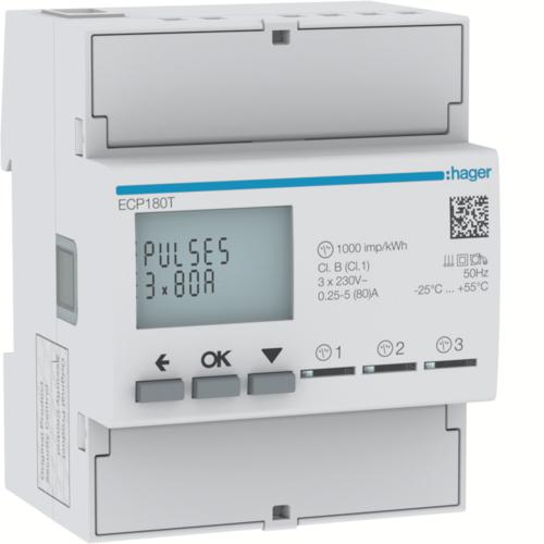 Photo Compteur monophas direct 3x80A 4M S0 | Ref : ECP180T