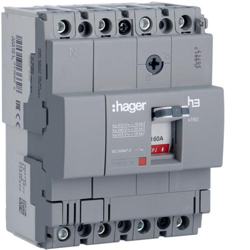 Photo Disjoncteur boîtier moulé x160 4P 18kA 160A fixe | Ref : HDA161L