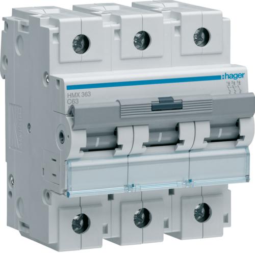 Photo Disjoncteur 3P 50kA courbe C - 63A 4.5 modules | Ref : HMX363