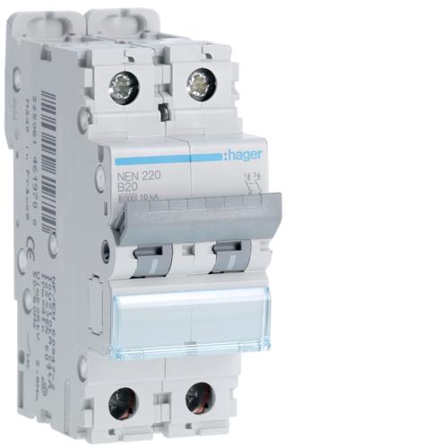 Photo Disjoncteur 2P 6-10kA courbe B-20A 2 modules | Ref : NEN220