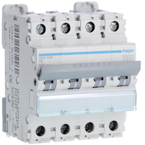 Photo Disjoncteur 4P 6-10kA courbe B - 6A 4 modules | Ref : NEN406